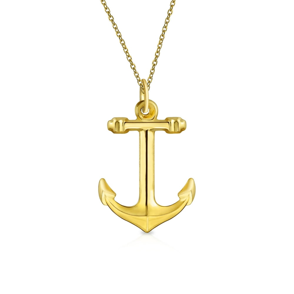 Bling Jewelry 14K Yellow Real Gold Nautical Boat Anchor Pendant