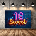 thumbnail image 6 of Neon Style 16 Sweet Backdrop Banner, Teen Birthday Party Decorations, Photography Props, Party Background, Photo Booth Decor, Celebration Decor, 6 of 8