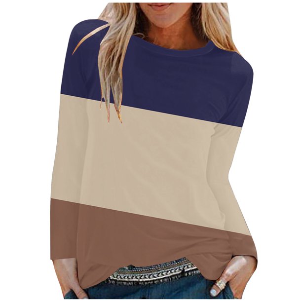Tops de cuello redondo transpirables cómodos de manga larga con estampado de moda para mujer Pompotops FGAJ9186