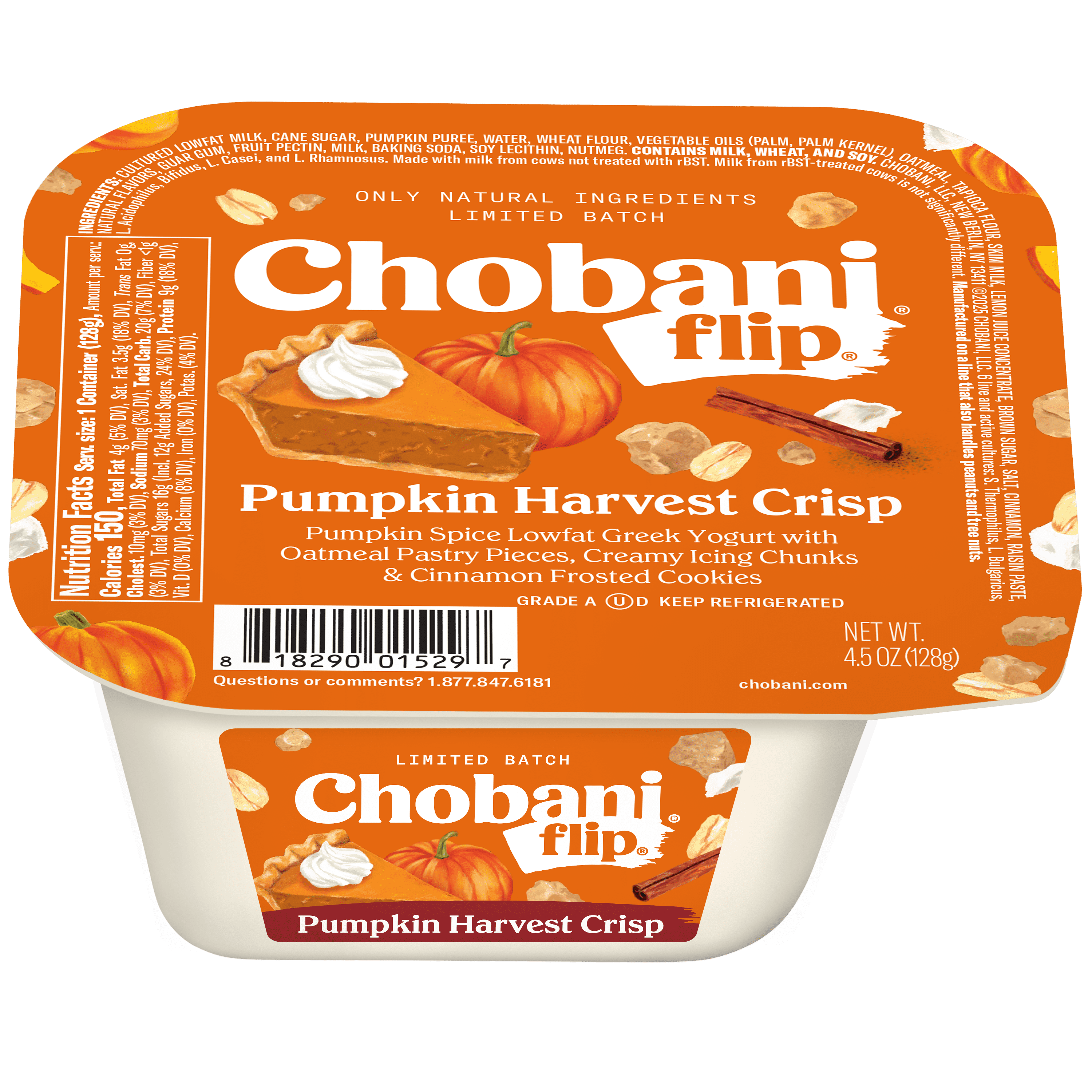 Chobani Flip Greek Yogurt Limited Batch Pumpkin Harvest Crisp 4.5 oz Cup