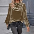 thumbnail image 5 of Tqcoqu Women's Mock Turtleneck Velvet Top,Long Sleeve 2026 Fall Velour Shirts,Trendy Loose Dressy Casual Blouse Daily Wear, 5 of 8
