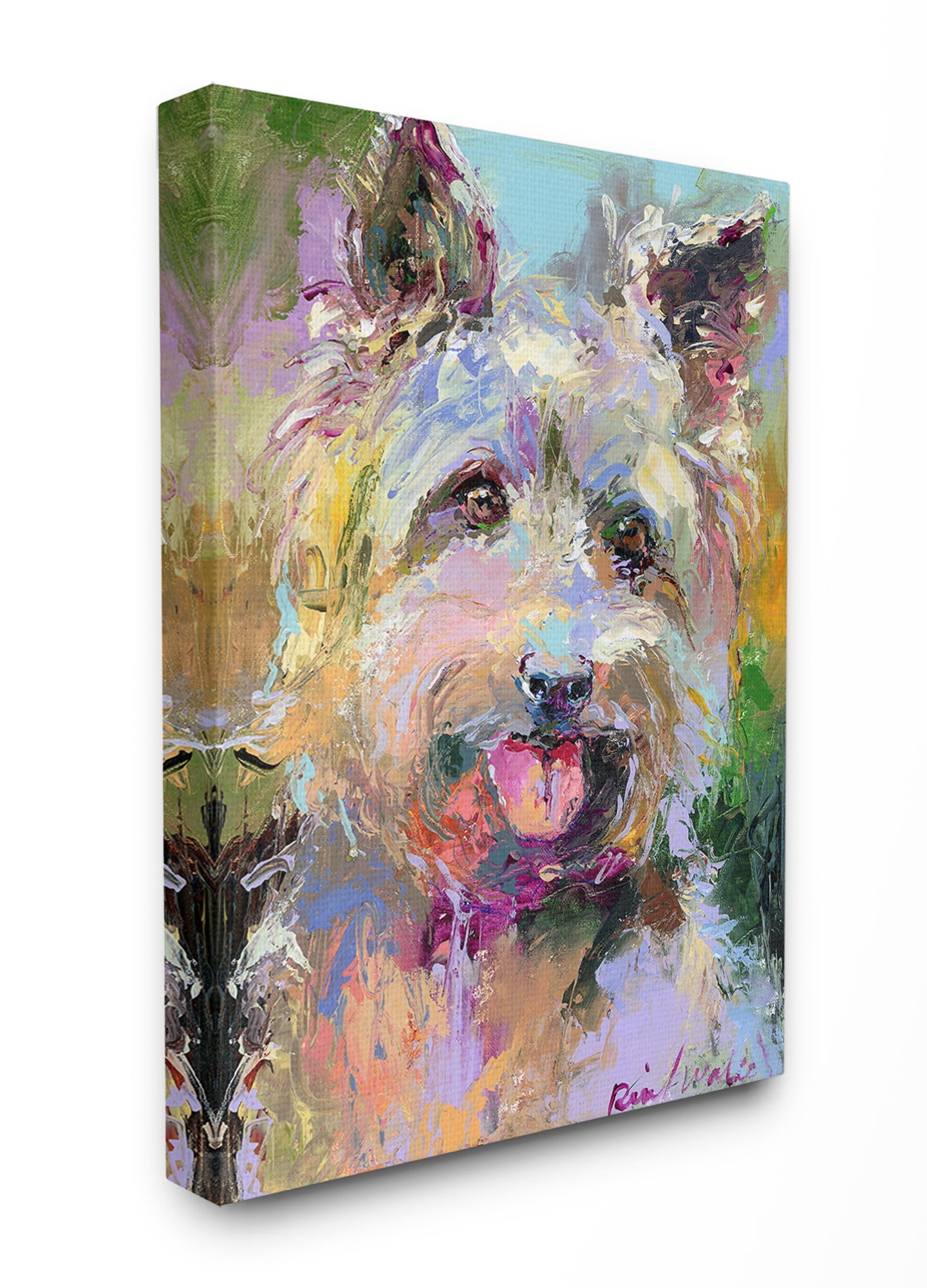 The Stupell Home Decor Collection Brightly Colored Rainbow Painted Smiling Yorkie Dog Portrait