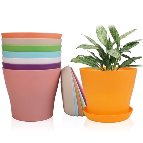 Tutuviw 8 Pcs 4 in Colorful Plastic Flower Pots,Plastic Planters Assorted Flower Plant Pots,Garden Flower Pot Container with Trays,Nursery Transplanting Cutting Pots for Outdoor Indoor,Random Color