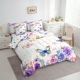 thumbnail image 4 of Manfei Cute Cartoon Butterfly 7 Pieces Bedding Comforter Set,Romantic Flower Full Bedding Set,Purple White Blue Fitted Sheet Flat Sheet For Girls Kids,Breathable Home Decor Reversible, 4 of 9
