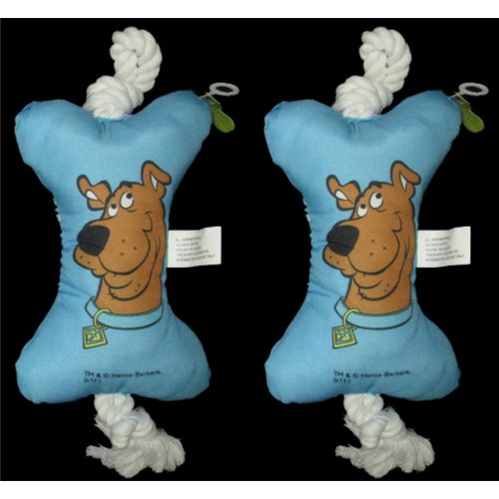 Scooby Doo 7" Blue Stuffed Bone W/Knotted Rope Dog Toy (2 Pack