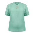 thumbnail image 4 of Endives Womens Linen T Shirt Casual Solid Color Button V Neck T Shirt Plus Size XL-5XL Green, 4 of 5