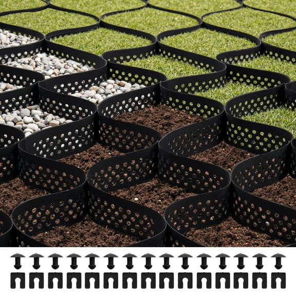 VEVOR Gravel Grid, 3 Inch Depth, 24.93 x 9.52 FT / 7600 x 2900 mm, 1880 LBS Per Sq ft Grass Ground Retainer, Permeable Geo Grids Driveway Stabilization, for Garden, Patio, Walkway, RV Parking Slopes