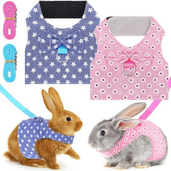 Adjustable Rabbit Harness Leash, Bunny Harness Leash Cute Vest Harness for Rabbit Ferret Bunny Kitten Guinea Pig Walking
