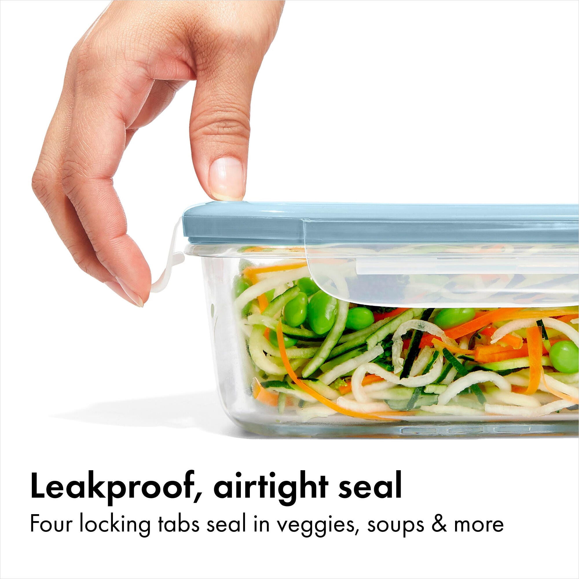 OXO Smart Seal 8-Piece Rectangle Glass Food Storage Container Set, Arctic Blue