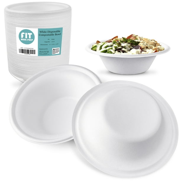 [60 Pack] 12 oz White Compostable Bowls Disposable Biodegradable Bowl