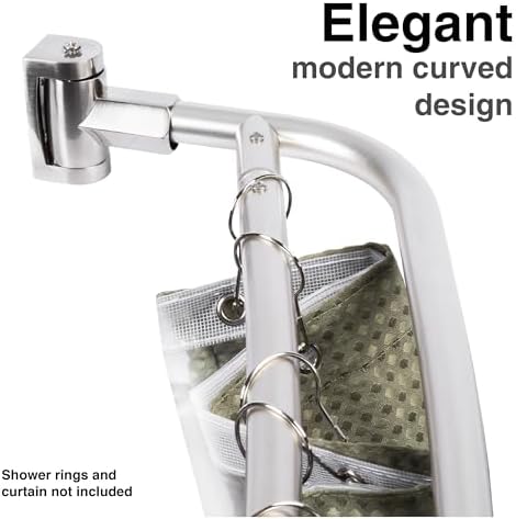 Double Curved Shower Rod, Metal Construction, Adjustable Between 44 to 70 Inches, Aluminum Rods and Zinc Mounting Hardware, Quality Modern Bathware, Brushed Nickel Finish