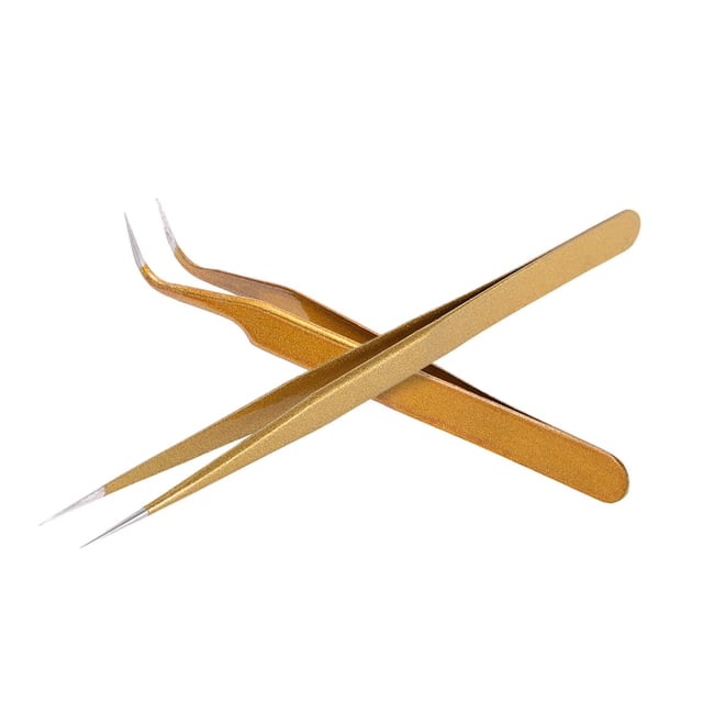 2pcs recto y curvo Pinzas de las pinzas de la pestaña falsa extensión acentuados del acero inoxid MABOTO Abrazadera