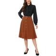 thumbnail image 2 of INSPIRE CHIC A-Line Midi Pleated Skirt for Women's Vintage Work High Waist Flare Business Skirts S Orange Brown, 2 of 6