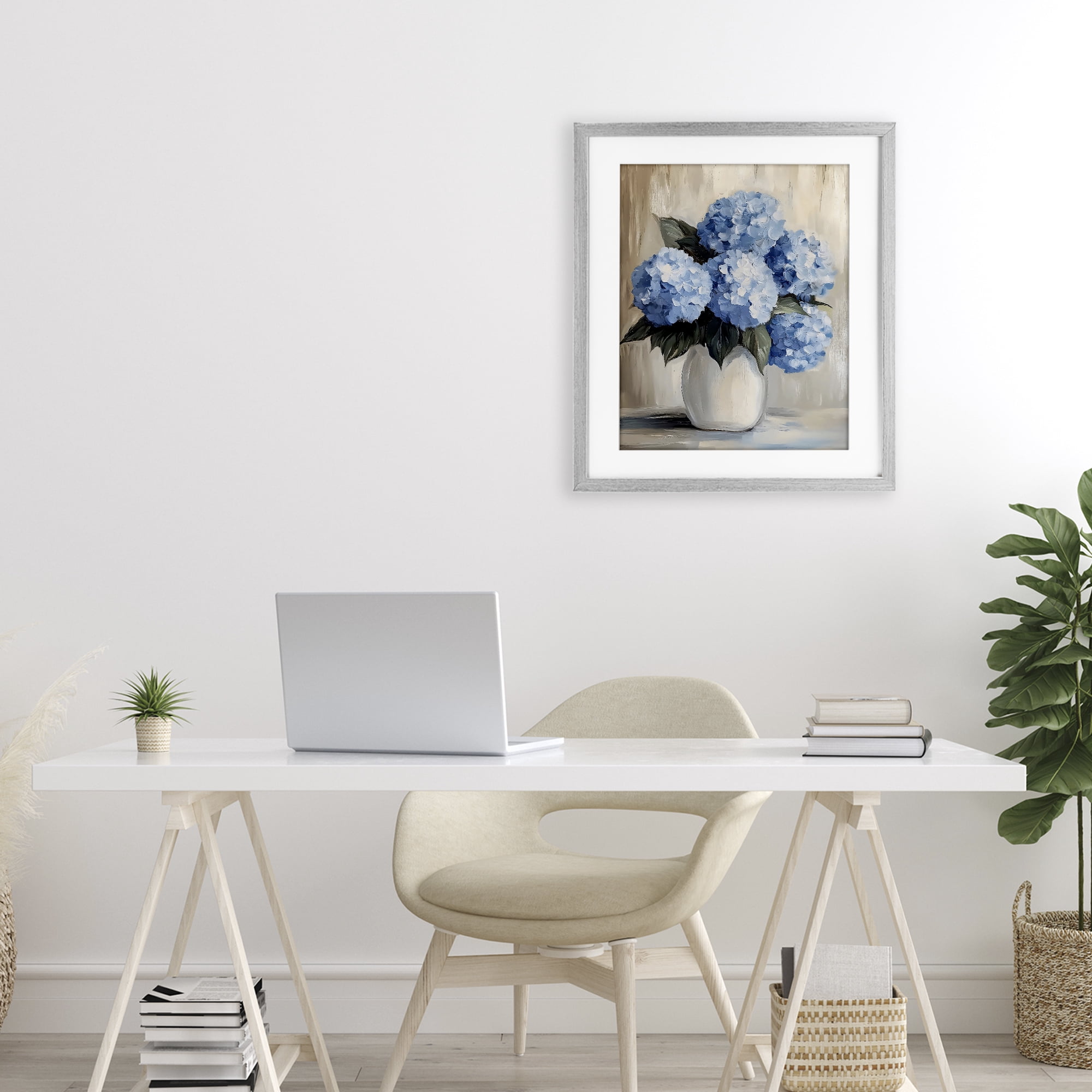 Stupell Industries Painted Hydrangeas in White Vase Gray Framed Print Under Glass, design by Creative Studio