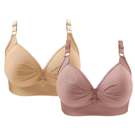 Ndbuld on Clearance Women s Non-Steel Ring Plus Size Bra Women s Printed Gathering Plus Size Daily Bra Sustainable Wireless T-Shirt Bra XS-4XL Pink M
