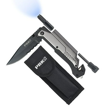 Survival Knife: 5 in 1 Pocket Knife, Razor Sharp Stainless Steel Multiuse Camping Knife Kit -Lifetime (Blizetec Survival Knife Best 5 In 1)