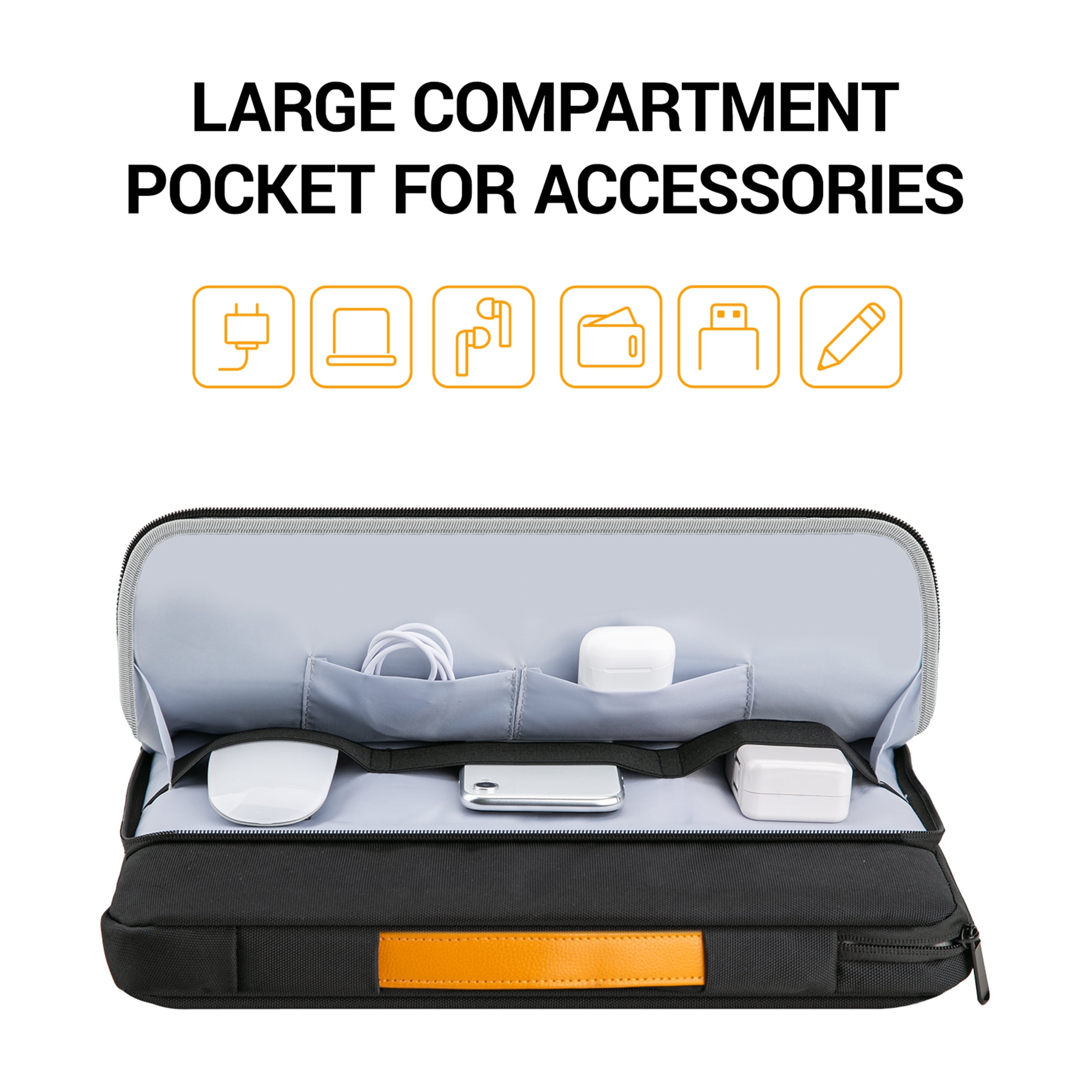 LLAYOO Laptop Sleeve Case for 15 Inch MacBook Pro A1707/A1990 14 Inch Chromebook Notebook Tablet, Protective Padded Polyester Computer Carrying Bag Cover with PU Handle Pocket for Men Women, Black