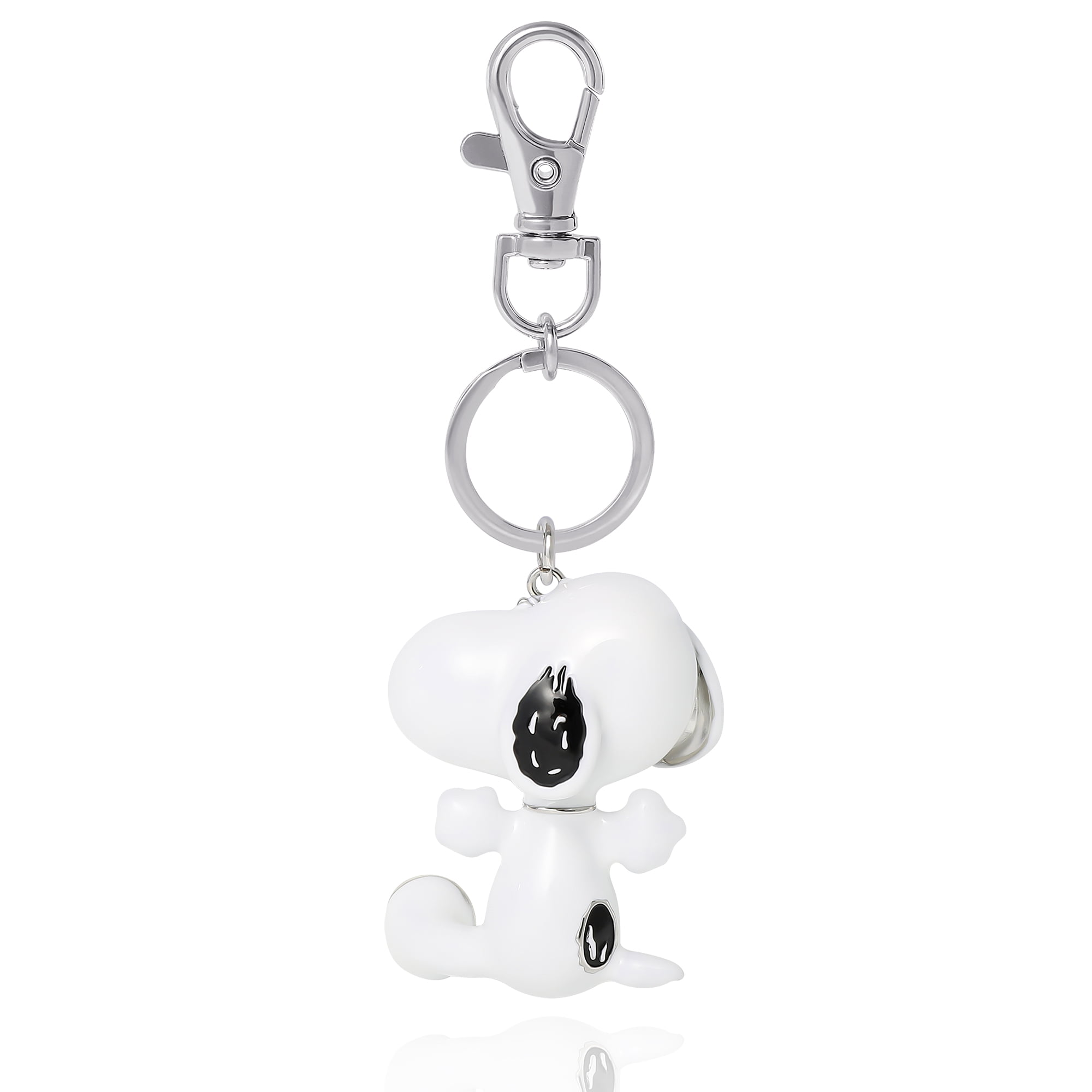 Peanuts Snoopy Keychain and Bag Charm Official License, Silver Tone and White Enamel Keychain Purse Charm