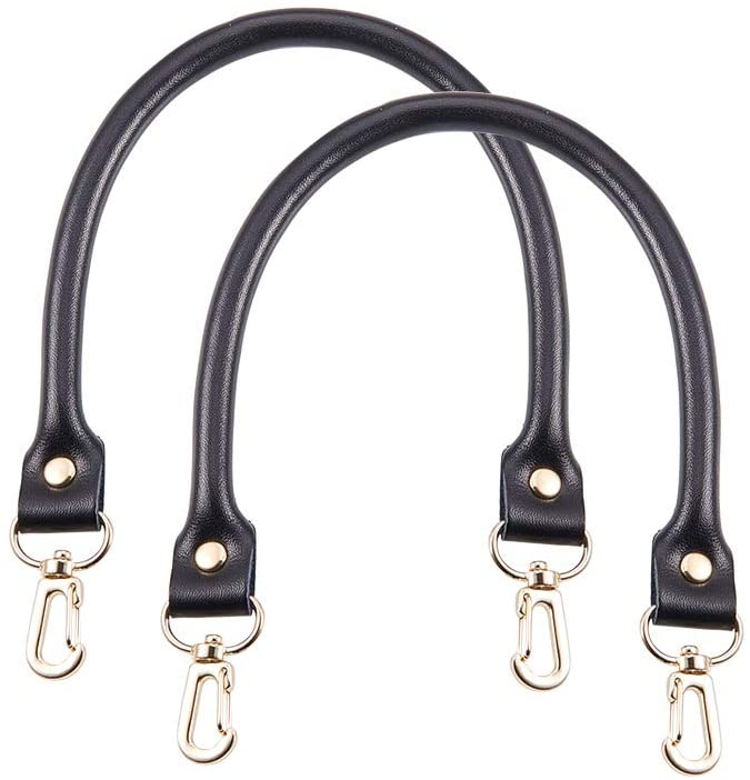 Black Leather Purse Handle 2pcs 15.7 Bag Replacement Strap Rounded Handbag  Shoulder Bag Strap with 0.6 Golden Swivel Buckles for DIY Clutch Tote