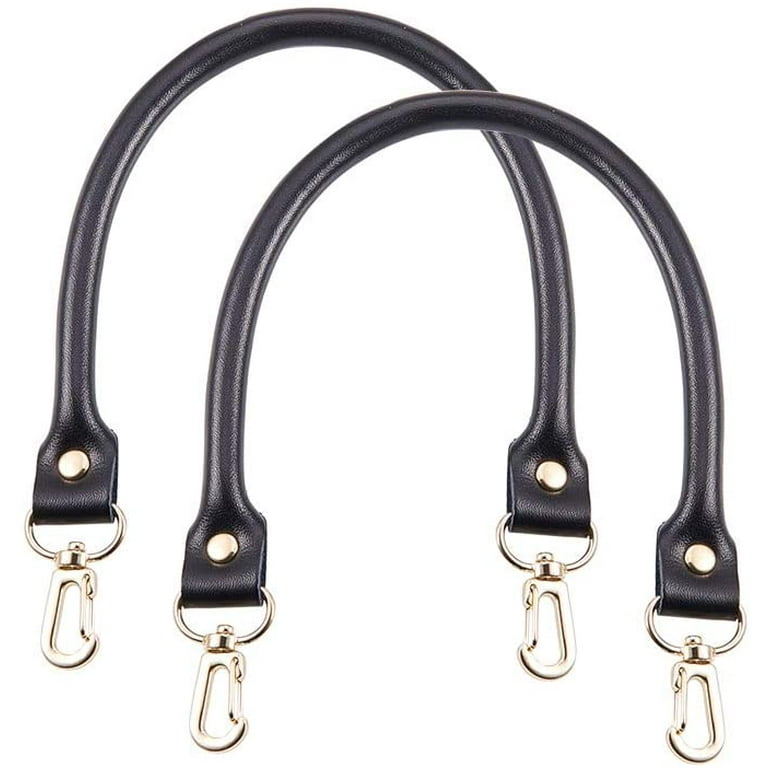 Black Leather Purse Handle 2pcs 15.7 Bag Replacement Strap Rounded Handbag  Shoulder Bag Strap with 0.6 Golden Swivel Buckles for DIY Clutch Tote