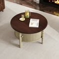 thumbnail image 4 of Harper & Bright Designs Mid Century Round Coffee Table with Storage, Vintage Center Table with Sliding Door, Wood Fluted End Table for living Room, Beige and Espresso, 4 of 20