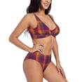 thumbnail image 2 of Kdxio Purple Yellow Buffalo Plaid Print Women's 2 Piece High Waisted Wrap Spaghetti Strap Summer Swimsuit Bikini Set-Medium, 2 of 7