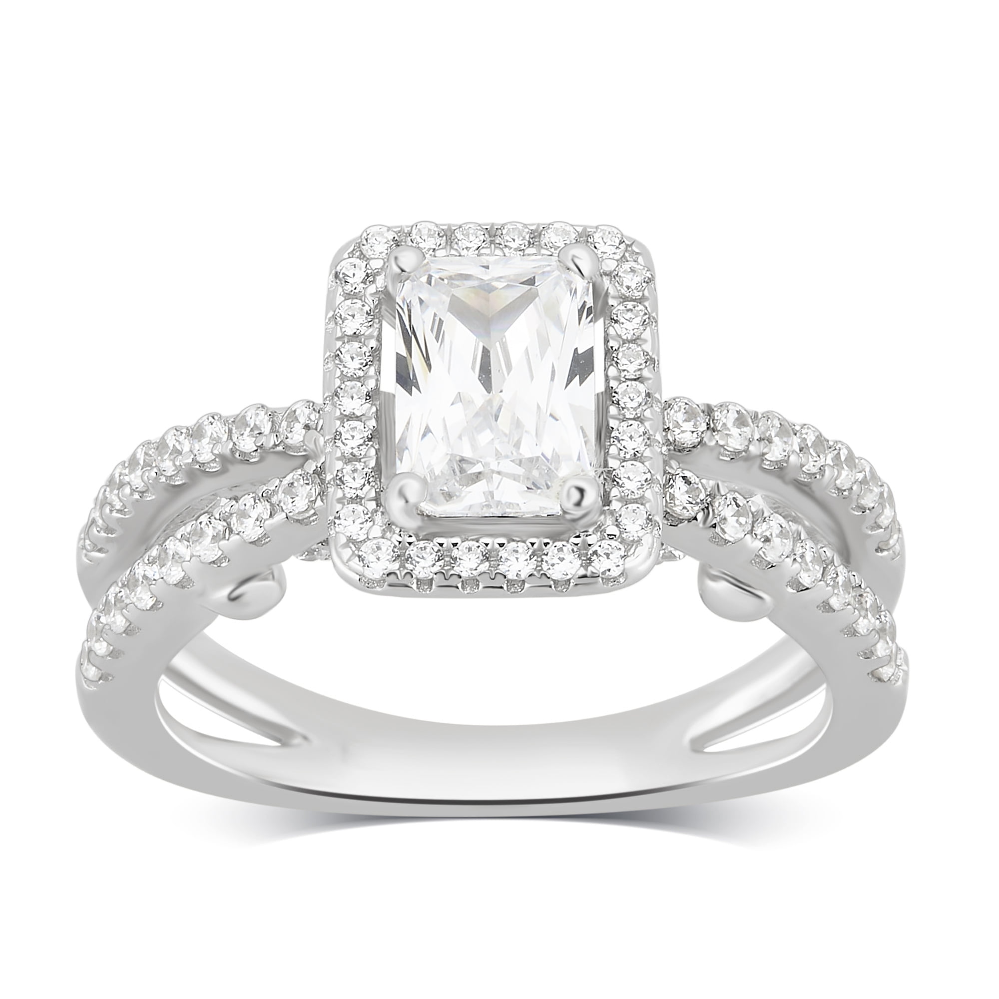 Arista 2 3/4 Carat T.W. Cubic Zirconia Split Shank Engagement Ring in Sterling Silver