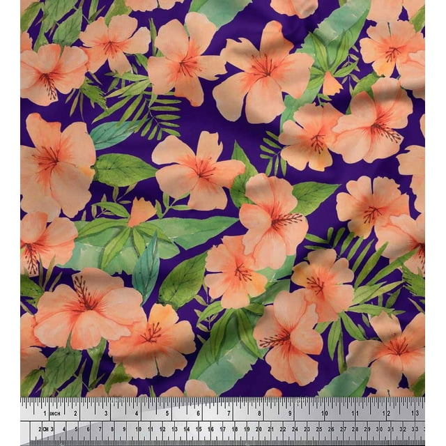 Soimoi polyester Crepe Fabric Tropical Leaves & Floral Fabric Prints By Yard 42 Inch Wide