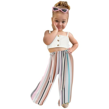 

Toddler Girls Fashion Summer Suspender Tops Vest Striped Pants 2PCS Outfits Clothes Set Toddler Girls Clothes Child Leisure Outwear