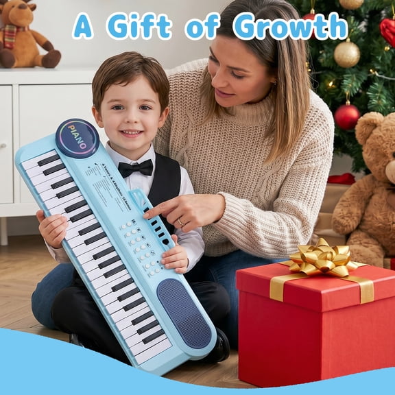 Anself 37 Keys Piano Keyboard,Portable Electronic Piano with Microphone and Stand for Kids,Blue
