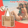thumbnail image 4 of Mesh Beach Bag, Casual Womens Shoulder Handbag, Large Sandproof Beach Tote Bag for Pool/Travel/Vacation Essentials, Brown, 4 of 7