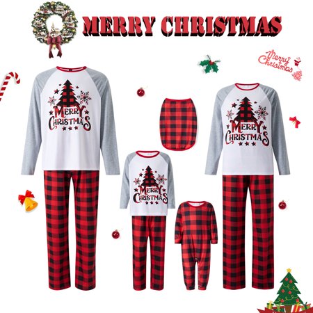 

Christmas Family Matching Pajamas Sets Tree Print Tops + Plaid Pants Xmas Sleepwear Holiday Loungewear Jammies Pjs