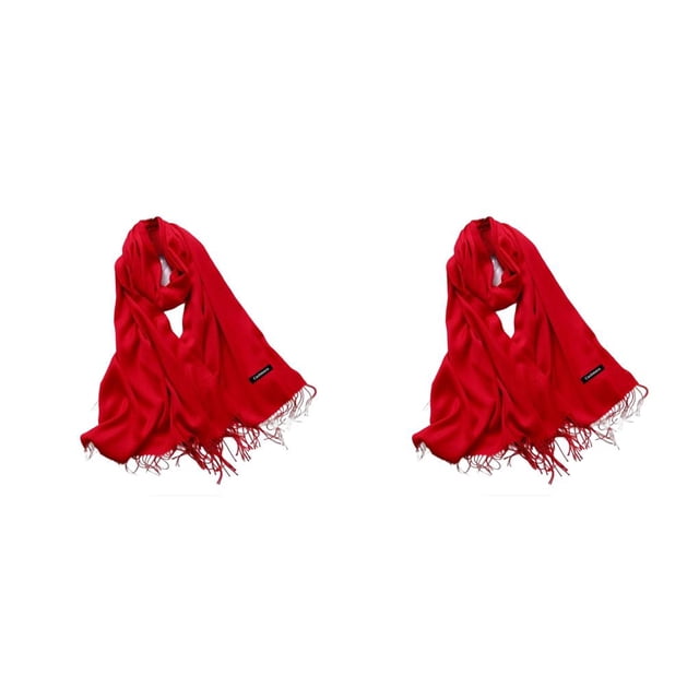 Minnieouse Bufanda de mujer con borla, bufandas de invierno de moda gruesa pura, chal de Cachemira hecho a mano para mujer, nuevas decoraciones Rojo 200*70cm 2piezas