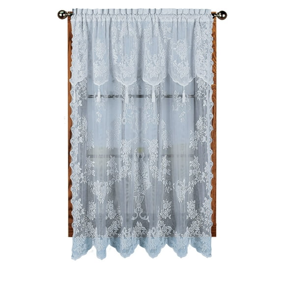 Collections Etc Elegant Lace Window Panel with Window Valance Silver 56"x63"