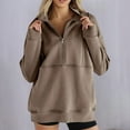 thumbnail image 2 of RYRJJ Women's Half Zip Oversized Sweatshirts Fleece Stand Collar Long Sleeve Thumb Hole Pullover Hoodie Fall Workout Jacket with Pocket(Brown,L), 2 of 7