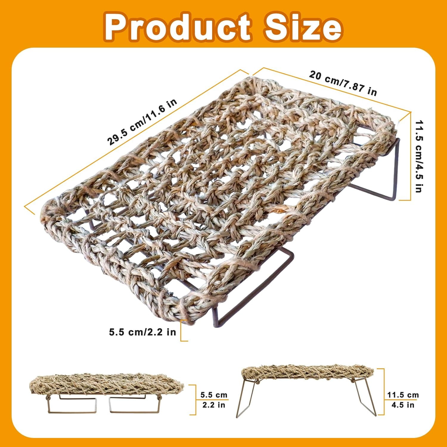 Bearded Dragon Hammock - Reptile Tank Accessories with Adjustable Metal Legs - Natural Seagrass Basking Platform Bed Habitat