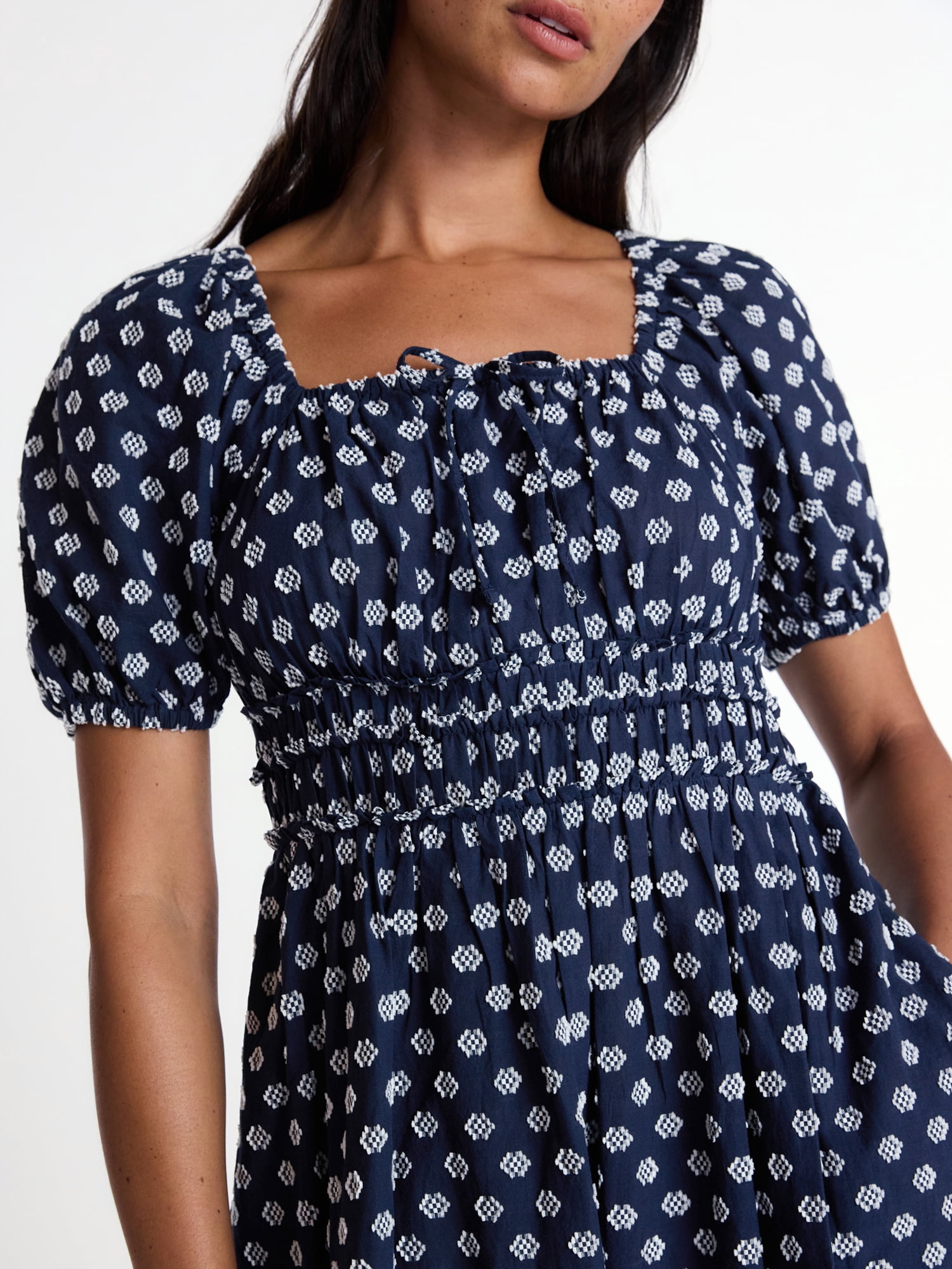Time and Tru Women's and Women's Plus Puff Sleeve Square Neck Midi Dress, Sizes XS-4X