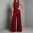 thumbnail image 4 of Womens 2 Piece Color Blocked Suits Sleeveless Crew Neck Tops Wide Leg High Waist Trousers Summer Comfy Fashion Set Wine L, 4 of 7