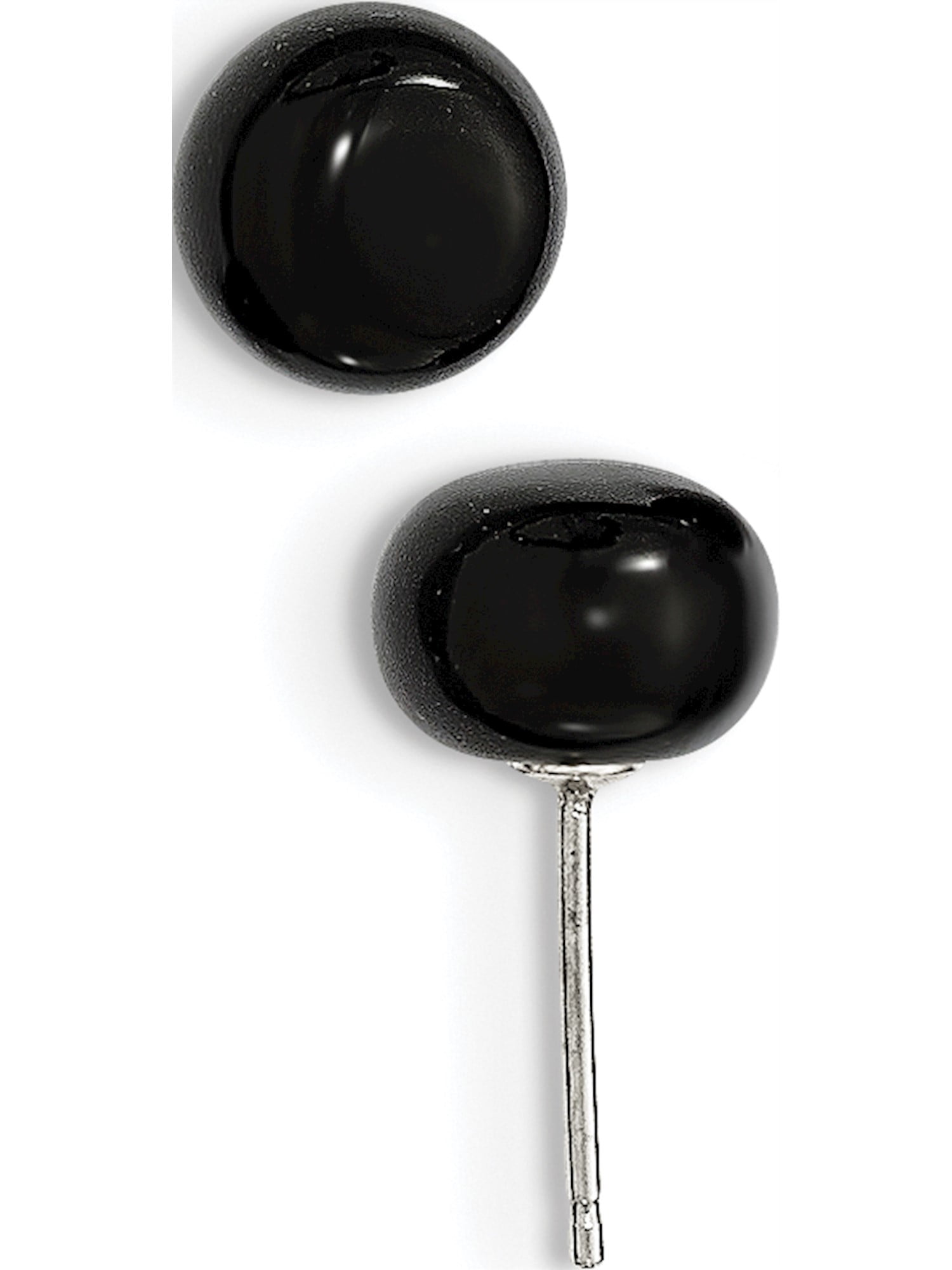 Sterling Silver 8-8.5mm Button Black Agate Post Earrings