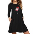 thumbnail image 2 of Robes d'Automne pour Femmes Col Rond Imprimé de Noël Robe à Manches Longues Décontractée Fluide Robe Courte de Fête avec Poches, 2 of 5