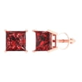 thumbnail image 2 of 3 Ct Princess Cut Studs Red Natural Garnet 14K Rose Solid Solid Gold Everyday Dainty Earrings Screw Back, 2 of 7
