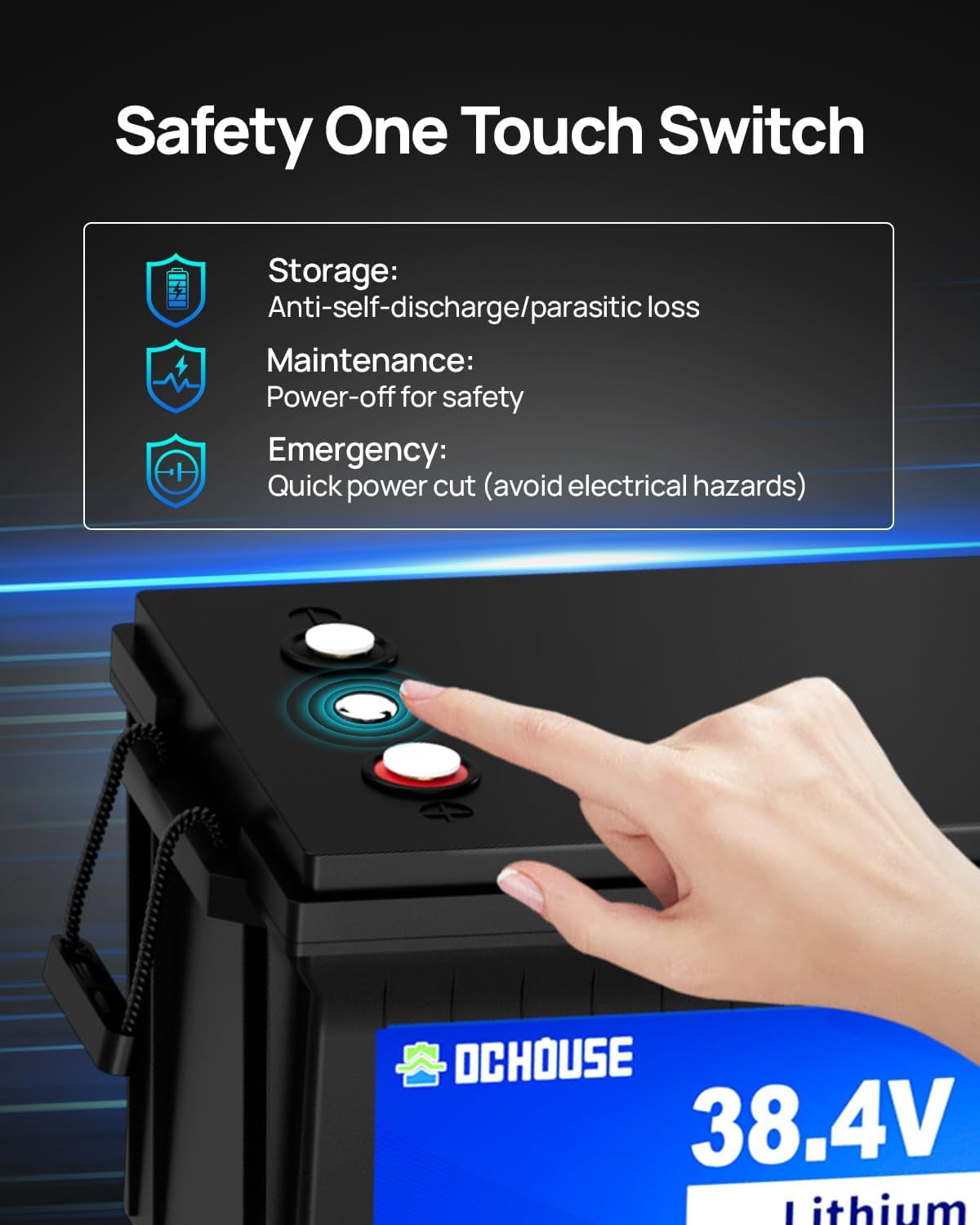 DC HOUSE 36V 100AH Golf Cart Lithium Battery with Switch, 200ABMS, Bluetooth APP & LCD Monitor, Peak Current 670A, Low Temp Protection, Perfect for Trolling Motor, Marine, Solar, RV