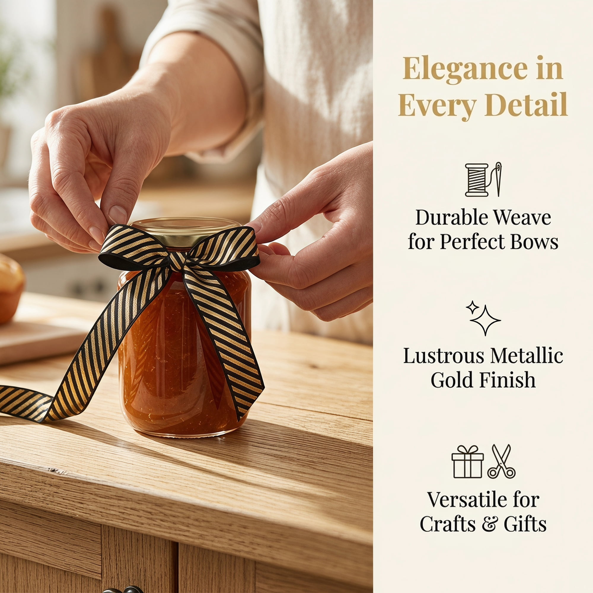 Unique Bargains Elegant Star Pattern Fabric Ribbon for Creative Presentations Gold Stripe