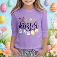 thumbnail image 2 of Zylarhe Girls Easter Shirt Easter Bunny Letter Print Casual Tee Soft Blouse Top Outfit For Girls Short Sleeve Shirt 5-6 Years Purple, 2 of 4