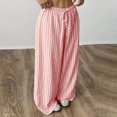 thumbnail image 4 of Womens Striped Pants Color Block Drawstring Pleated High Waist Trousers Loose Fit Casual Wide Leg Comfy Lounge Pants Red XL, 4 of 7