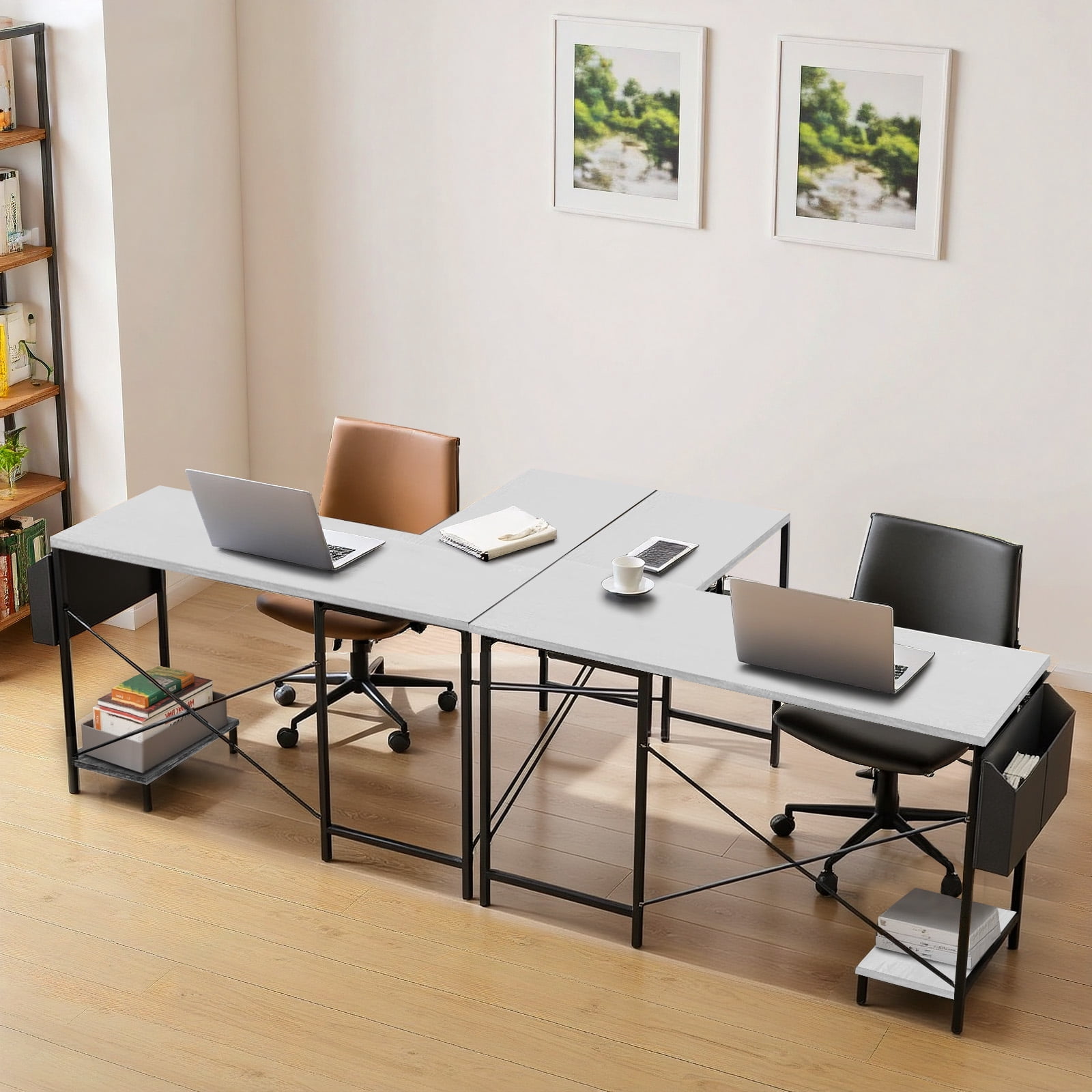 Sybels 50-inch L-Shaped Gaming Computer Desk with CPU Stand & Side Bag, Corner PC Workstation for Home Office, Small Space Saver,White