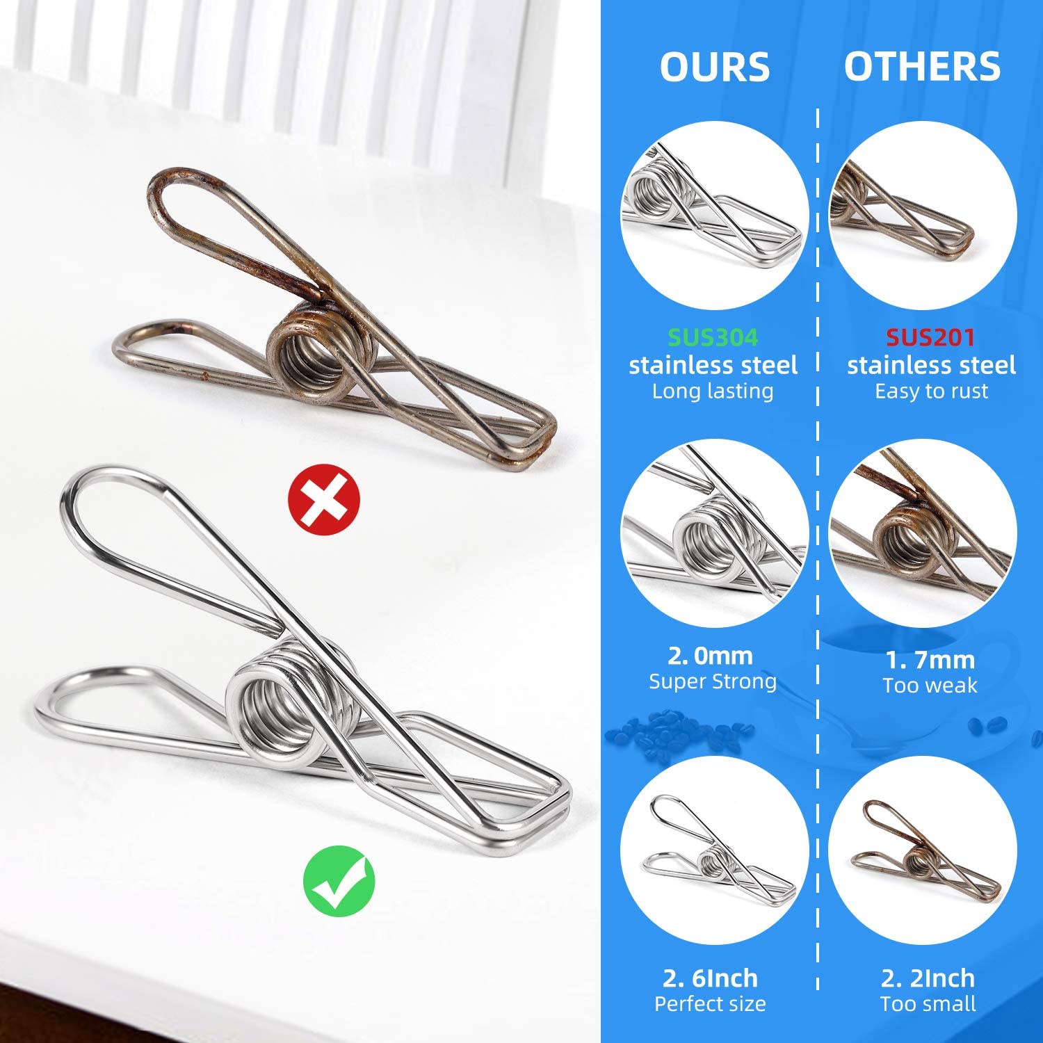  Colorido 10Pcs Stainless Steel Cloth Pins Laundry Pegs