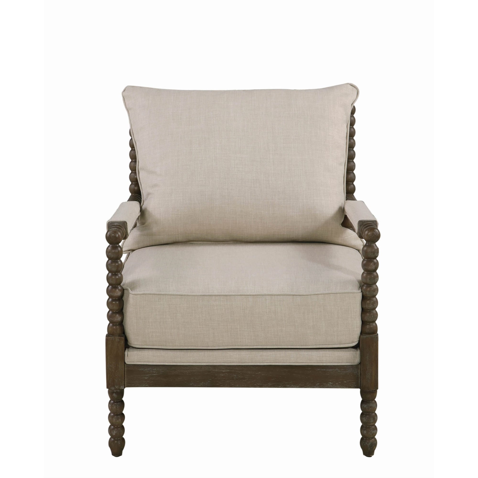Cushioned Back Fabric Upholstered Spindle Accent Chair