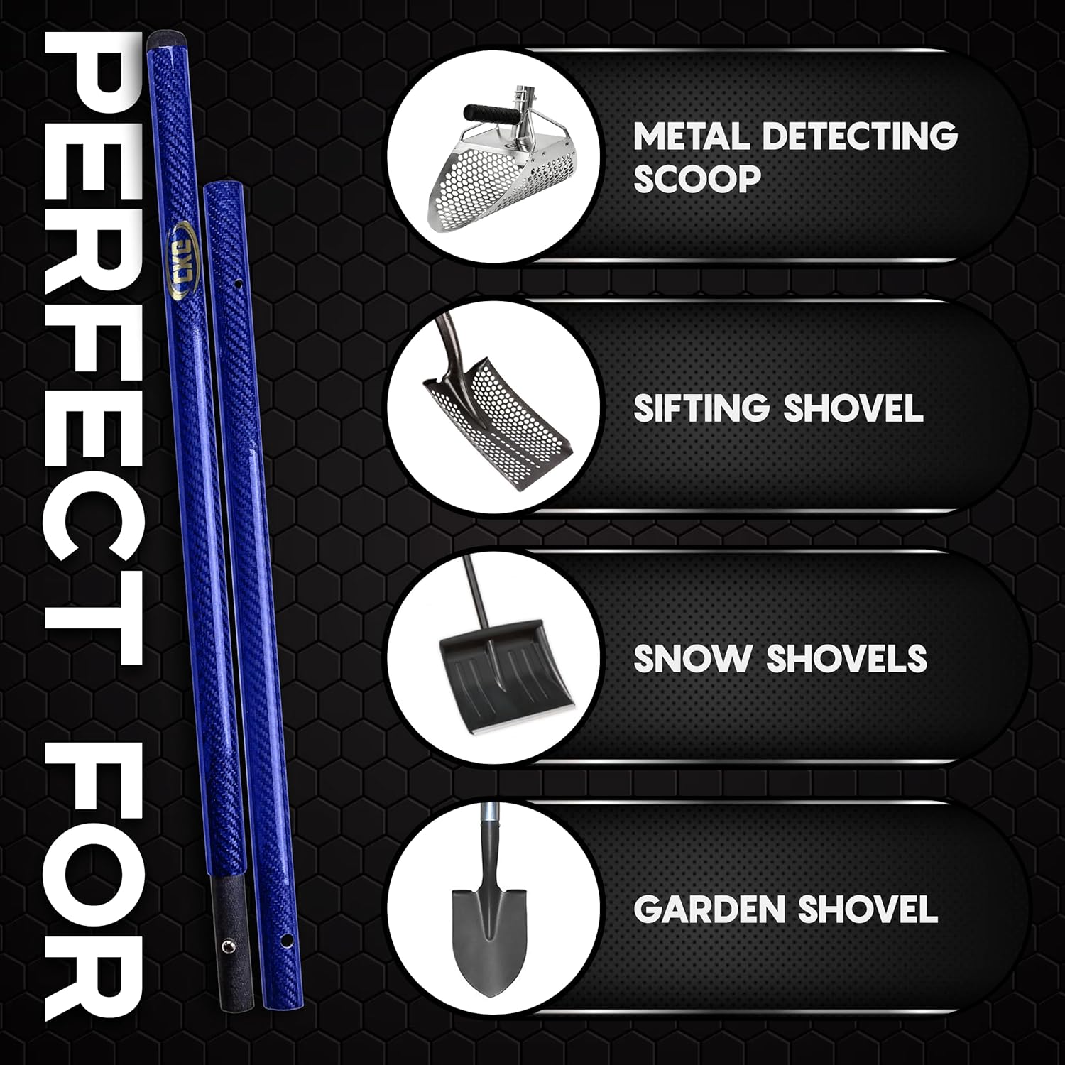CKG Metal Detector Shovel Travel Carbon Handle Total Length 45.5' Diam 1.1 for Scoop Shovel, Universal Lightweight Pole for Beach Metal Detecting Digging Tools – Blue/Travel Size