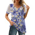 thumbnail image 1 of Gibobby Camisas mexicanas con cuello en V para mujer Camiseta manga corta con cuello en V y manga corta con estampado floral para mujer(Morado,M), 1 of 4